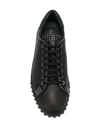 schwarze beschlagene Leder niedrige Sneakers von Salvatore Ferragamo