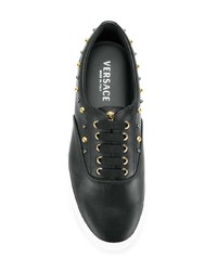 schwarze beschlagene Leder niedrige Sneakers von Versace