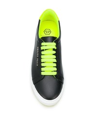 schwarze beschlagene Leder niedrige Sneakers von Philipp Plein