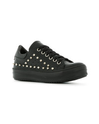 schwarze beschlagene Leder niedrige Sneakers von Les Hommes