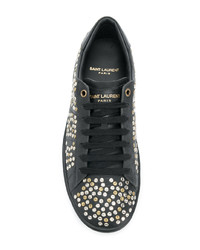 schwarze beschlagene Leder niedrige Sneakers von Saint Laurent