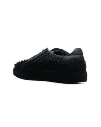 schwarze beschlagene Leder niedrige Sneakers von Philipp Plein