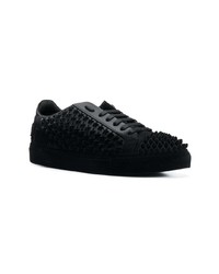 schwarze beschlagene Leder niedrige Sneakers von Philipp Plein