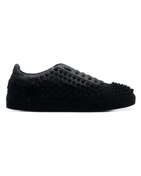 schwarze beschlagene Leder niedrige Sneakers von Philipp Plein