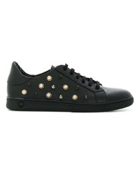 schwarze beschlagene Leder niedrige Sneakers von Versus