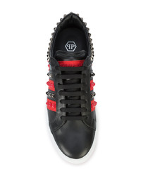 schwarze beschlagene Leder niedrige Sneakers von Philipp Plein