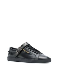 schwarze beschlagene Leder niedrige Sneakers von Saint Laurent