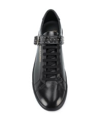 schwarze beschlagene Leder niedrige Sneakers von Saint Laurent