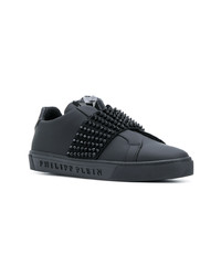 schwarze beschlagene Leder niedrige Sneakers von Philipp Plein