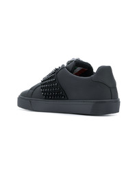 schwarze beschlagene Leder niedrige Sneakers von Philipp Plein