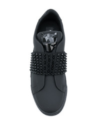 schwarze beschlagene Leder niedrige Sneakers von Philipp Plein