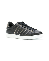 schwarze beschlagene Leder niedrige Sneakers von DSQUARED2