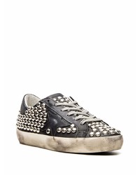 schwarze beschlagene Leder niedrige Sneakers von Golden Goose