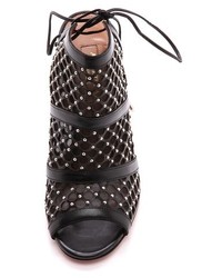 schwarze beschlagene Leder Sandaletten