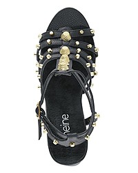 schwarze beschlagene Leder Sandaletten von Heine