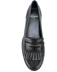 schwarze beschlagene Leder Slipper von Saint Laurent