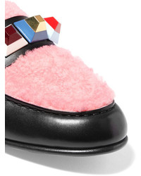 schwarze beschlagene Leder Slipper von Fendi