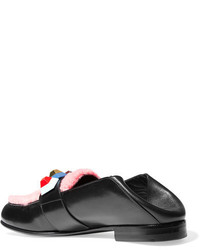 schwarze beschlagene Leder Slipper von Fendi