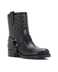 schwarze beschlagene Leder Stiefeletten von Valentino