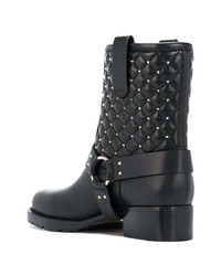 schwarze beschlagene Leder Stiefeletten von Valentino