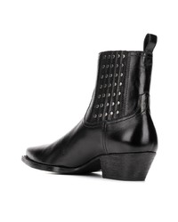 schwarze beschlagene Leder Stiefeletten von Saint Laurent