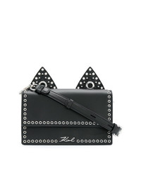 schwarze beschlagene Leder Umhängetasche von Karl Lagerfeld