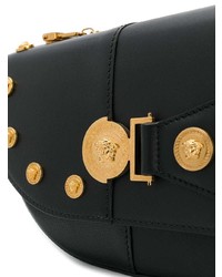 schwarze beschlagene Leder Umhängetasche von Versace