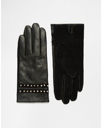 schwarze beschlagene Lederhandschuhe von French Connection