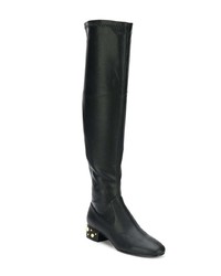 schwarze beschlagene Overknee Stiefel aus Leder von See by Chloe