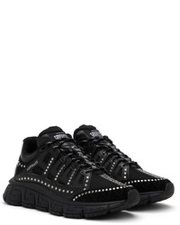 schwarze beschlagene Segeltuch niedrige Sneakers von Versace