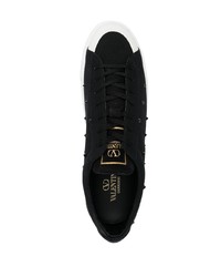 schwarze beschlagene Segeltuch niedrige Sneakers von Valentino Garavani