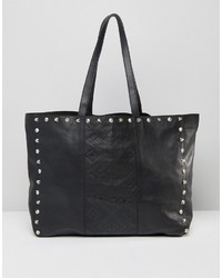 schwarze beschlagene Shopper Tasche aus Leder von Asos