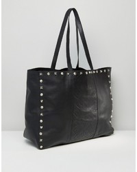 schwarze beschlagene Shopper Tasche aus Leder von Asos