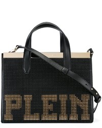schwarze beschlagene Shopper Tasche aus Leder von Philipp Plein