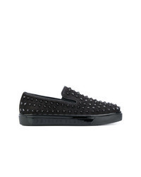 schwarze beschlagene Slip-On Sneakers aus Leder