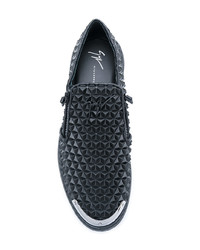 schwarze beschlagene Slip-On Sneakers aus Leder von Giuseppe Zanotti Design