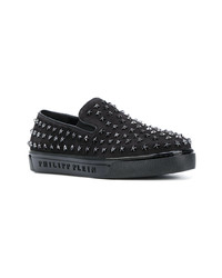 schwarze beschlagene Slip-On Sneakers aus Leder von Philipp Plein