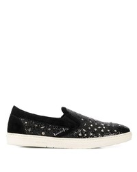 schwarze beschlagene Slip-On Sneakers