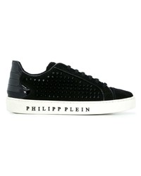 schwarze beschlagene Wildleder niedrige Sneakers von Philipp Plein