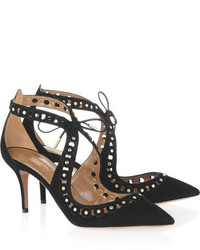 schwarze beschlagene Wildleder Pumps von Aquazzura