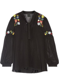 schwarze bestickte Bluse von Anna Sui