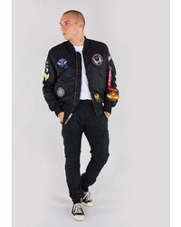 schwarze bestickte Bomberjacke von Alpha Industries