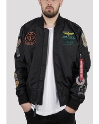 schwarze bestickte Bomberjacke von Alpha Industries