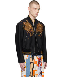 schwarze bestickte Bomberjacke von Dries Van Noten