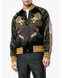 schwarze bestickte Bomberjacke von Gucci