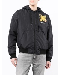 schwarze bestickte Bomberjacke von Moschino