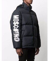 schwarze bestickte Daunenjacke von Moschino