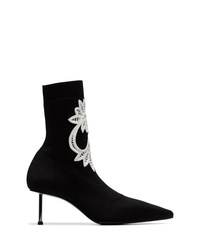 schwarze bestickte elastische Stiefeletten von Alexander McQueen