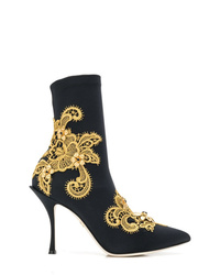 schwarze bestickte elastische Stiefeletten von Dolce & Gabbana