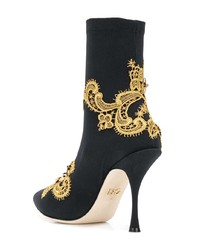 schwarze bestickte elastische Stiefeletten von Dolce & Gabbana